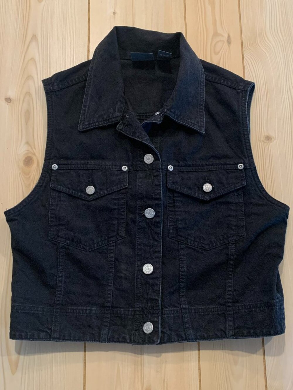Vintage 90s Lizwear Liz Claiborne Grunge Punk Alt Black Denim Vest Women's M